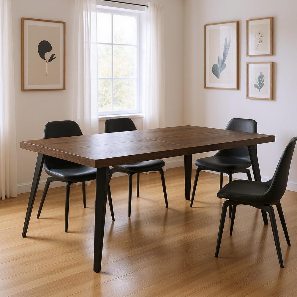 Dark Brown and Black Wood and Steel Dining Table - 63-inch