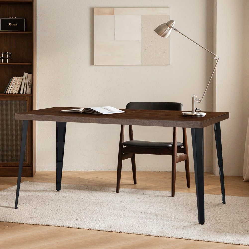 Dark Brown and Black Wood and Steel Dining Table - 63-inch