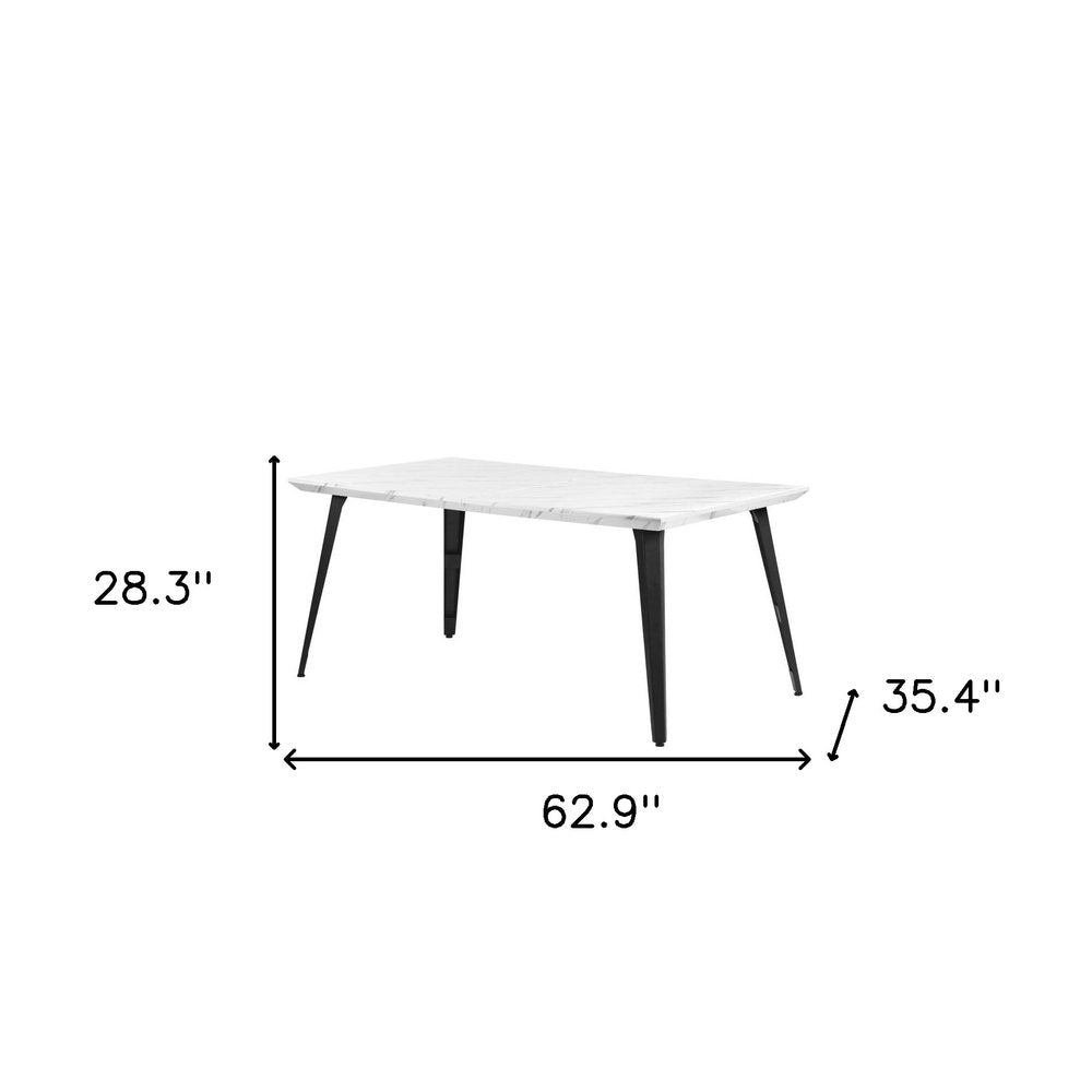 White and Black Faux Marble and Metal Dining Table - 63-inch
