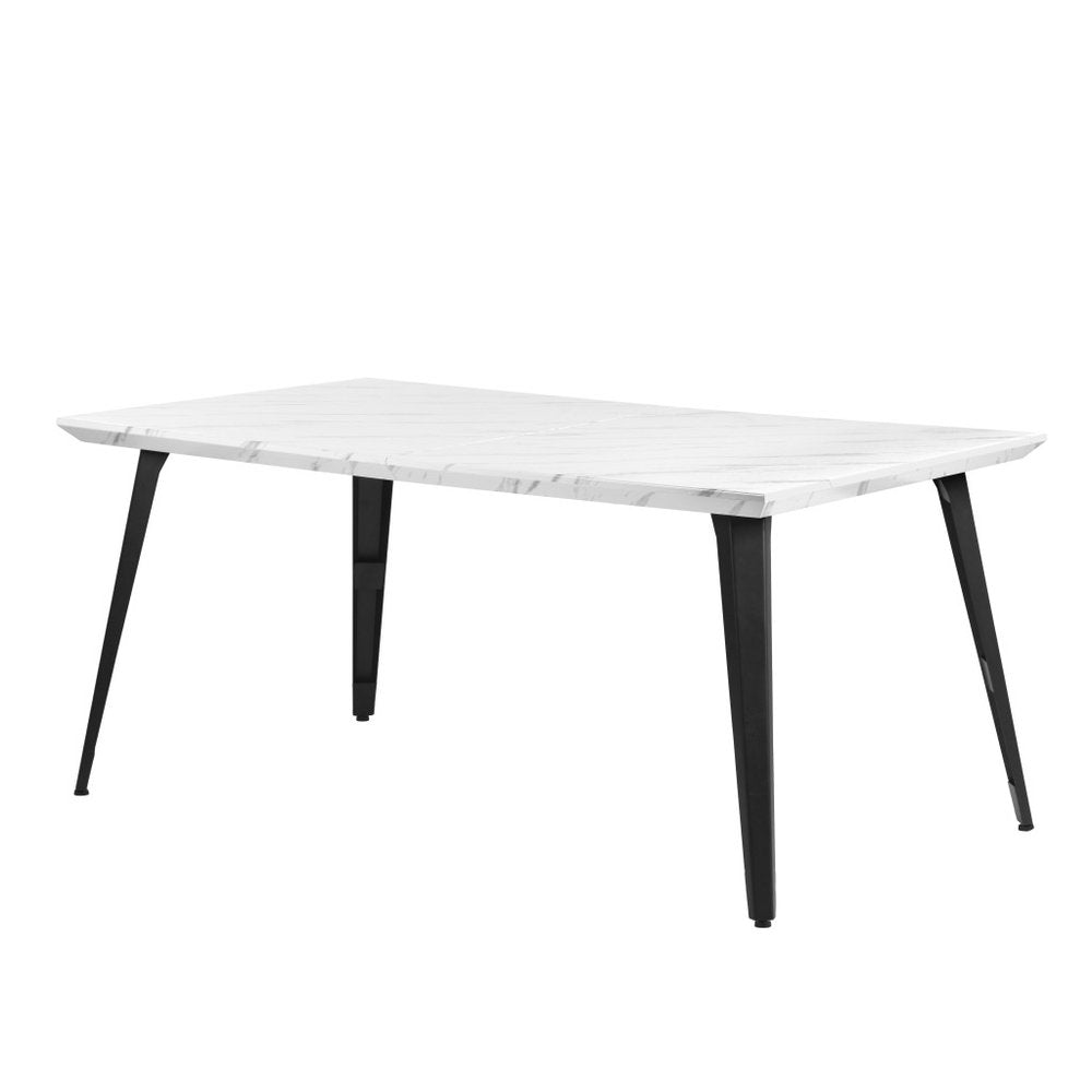 White and Black Faux Marble and Metal Dining Table - 63-inch