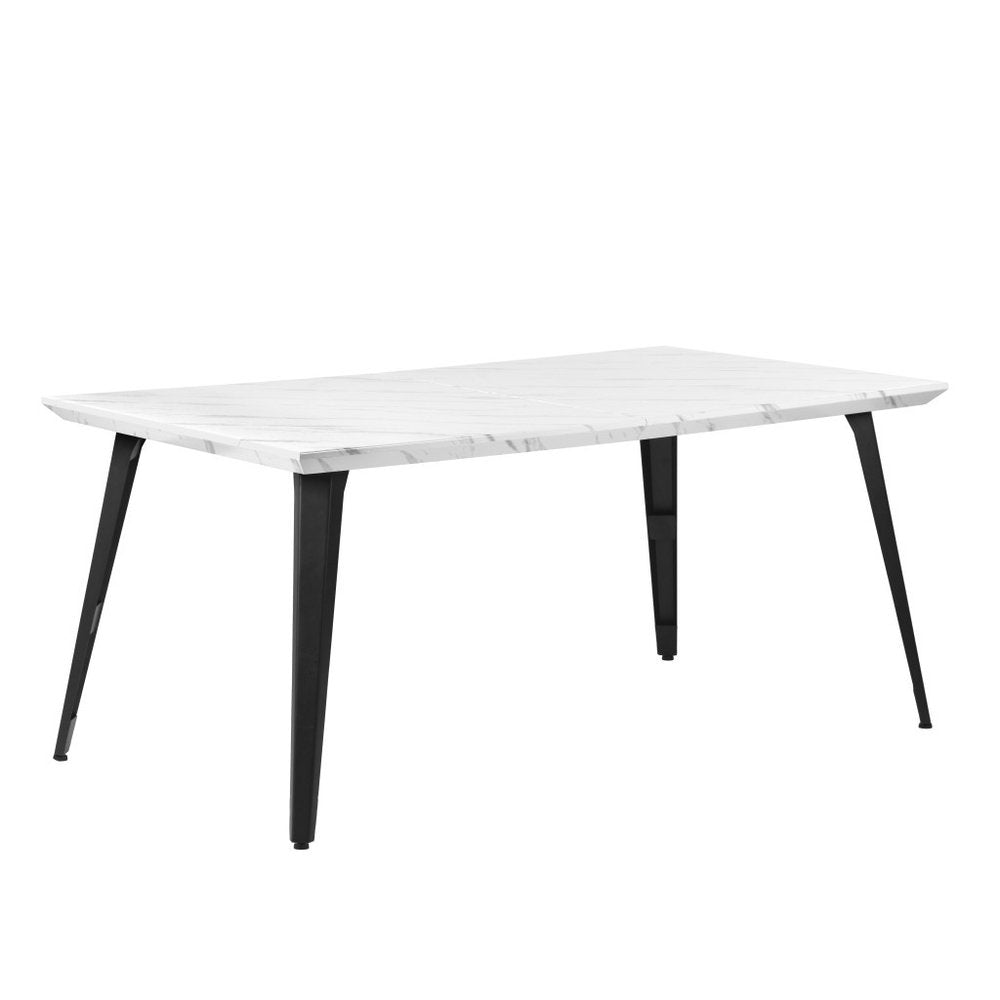 White and Black Faux Marble and Metal Dining Table - 63-inch