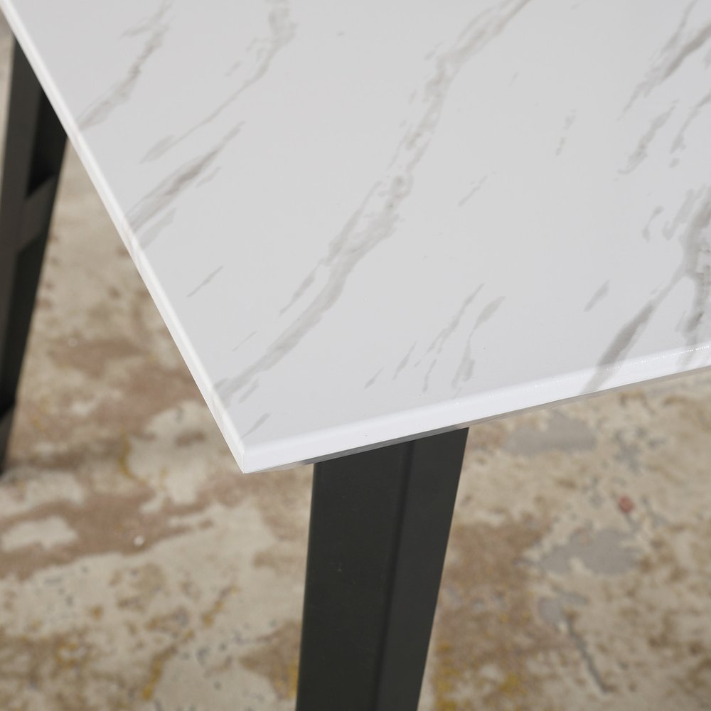 White and Black Faux Marble and Metal Dining Table - 63-inch