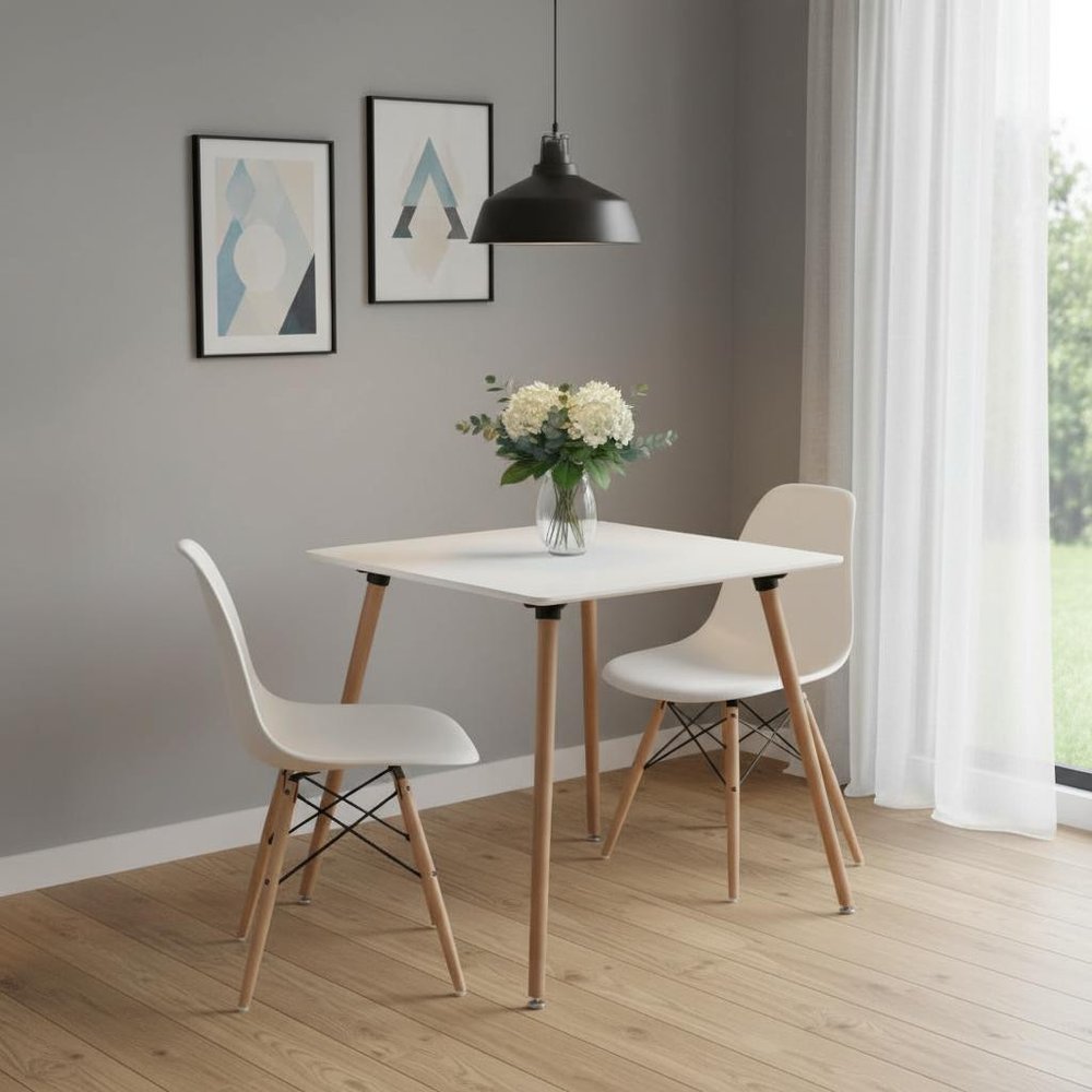 White and Natural Wood Square Dining Table - 32-inch