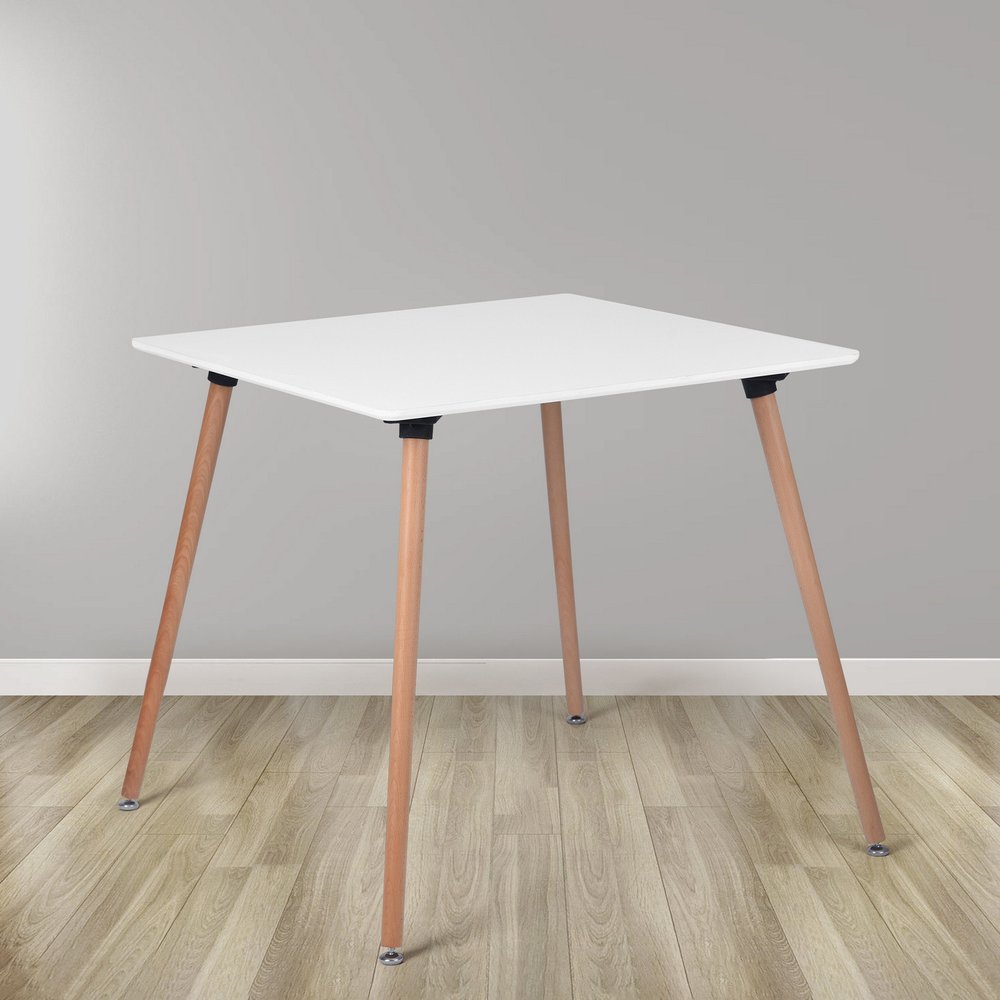 White and Natural Wood Square Dining Table - 32-inch