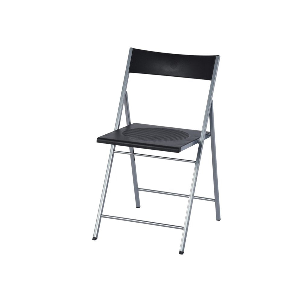 Set of Six Black and Silver Folding Side Chairs