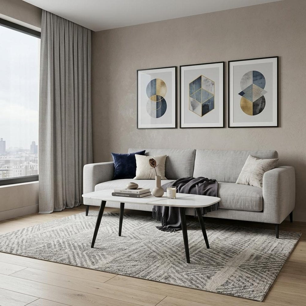 White and Black Faux Marble and Steel Coffee Table - 43-inch