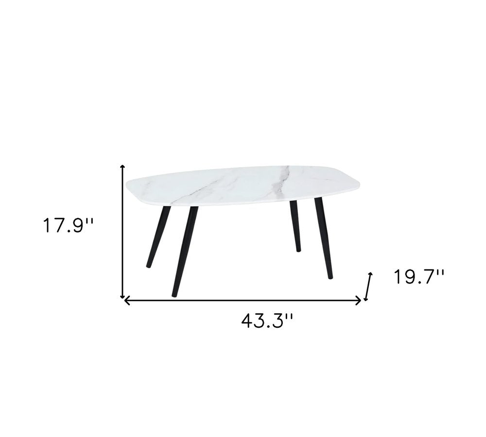 White and Black Faux Marble and Steel Coffee Table - 43-inch