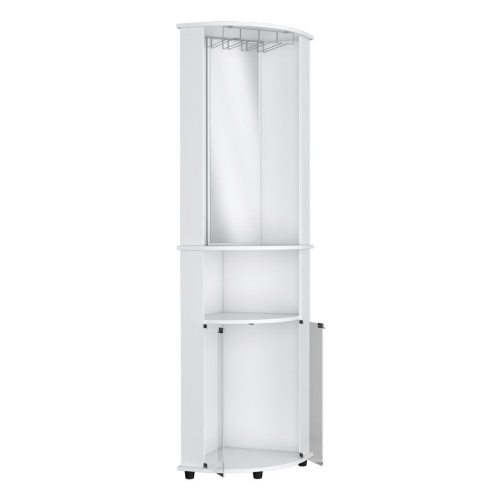 White Wood Corner Bar Cabinet with Three Shelves - 75-inch