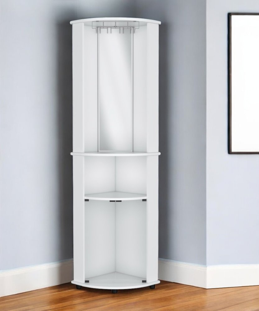 White Wood Corner Bar Cabinet with Three Shelves - 75-inch