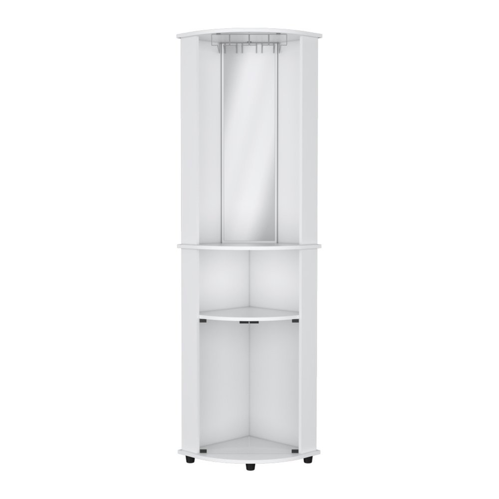White Wood Corner Bar Cabinet with Three Shelves - 75-inch