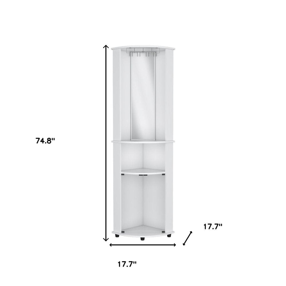 White Wood Corner Bar Cabinet with Three Shelves - 75-inch