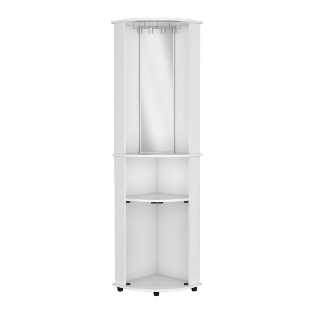 White Wood Corner Bar Cabinet with Three Shelves - 75-inch