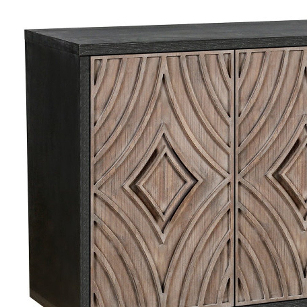 Charcoal and Brown Distressed Wood Sideboard with Four Doors - 60-inch