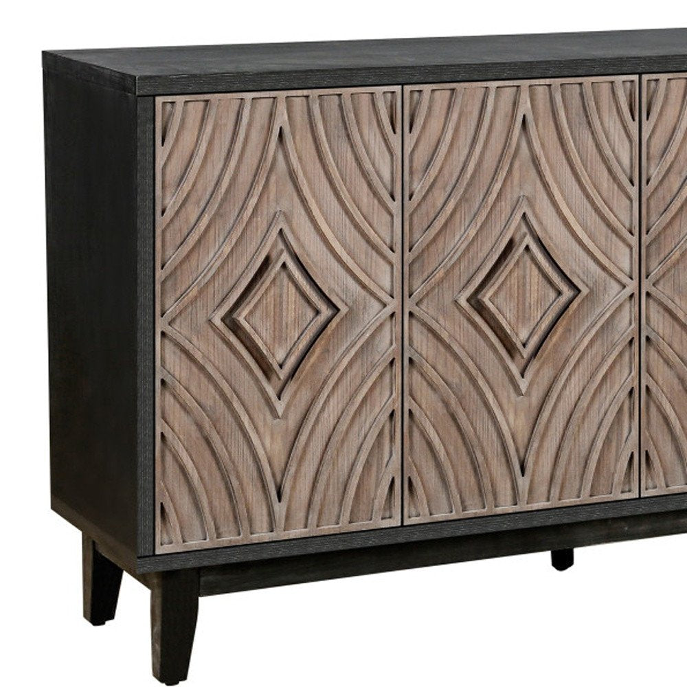 Charcoal and Brown Distressed Wood Sideboard with Four Doors - 60-inch