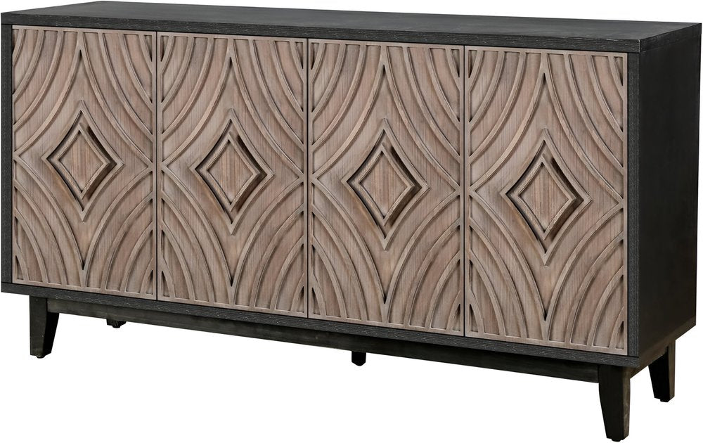 Charcoal and Brown Distressed Wood Sideboard with Four Doors - 60-inch