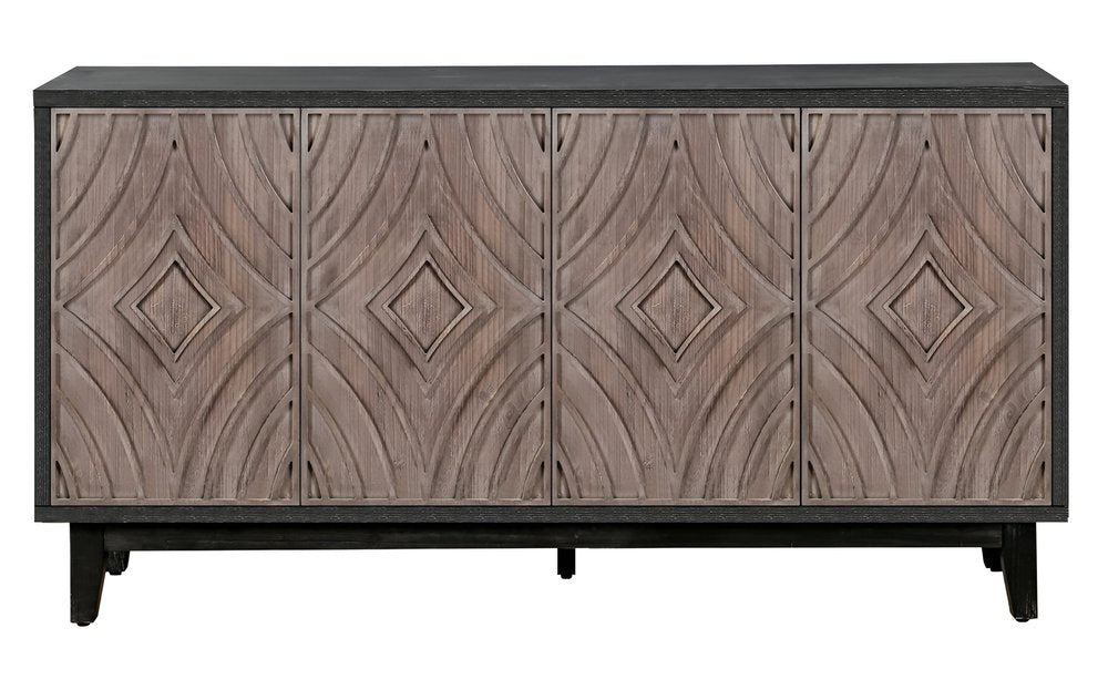 Charcoal and Brown Distressed Wood Sideboard with Four Doors - 60-inch