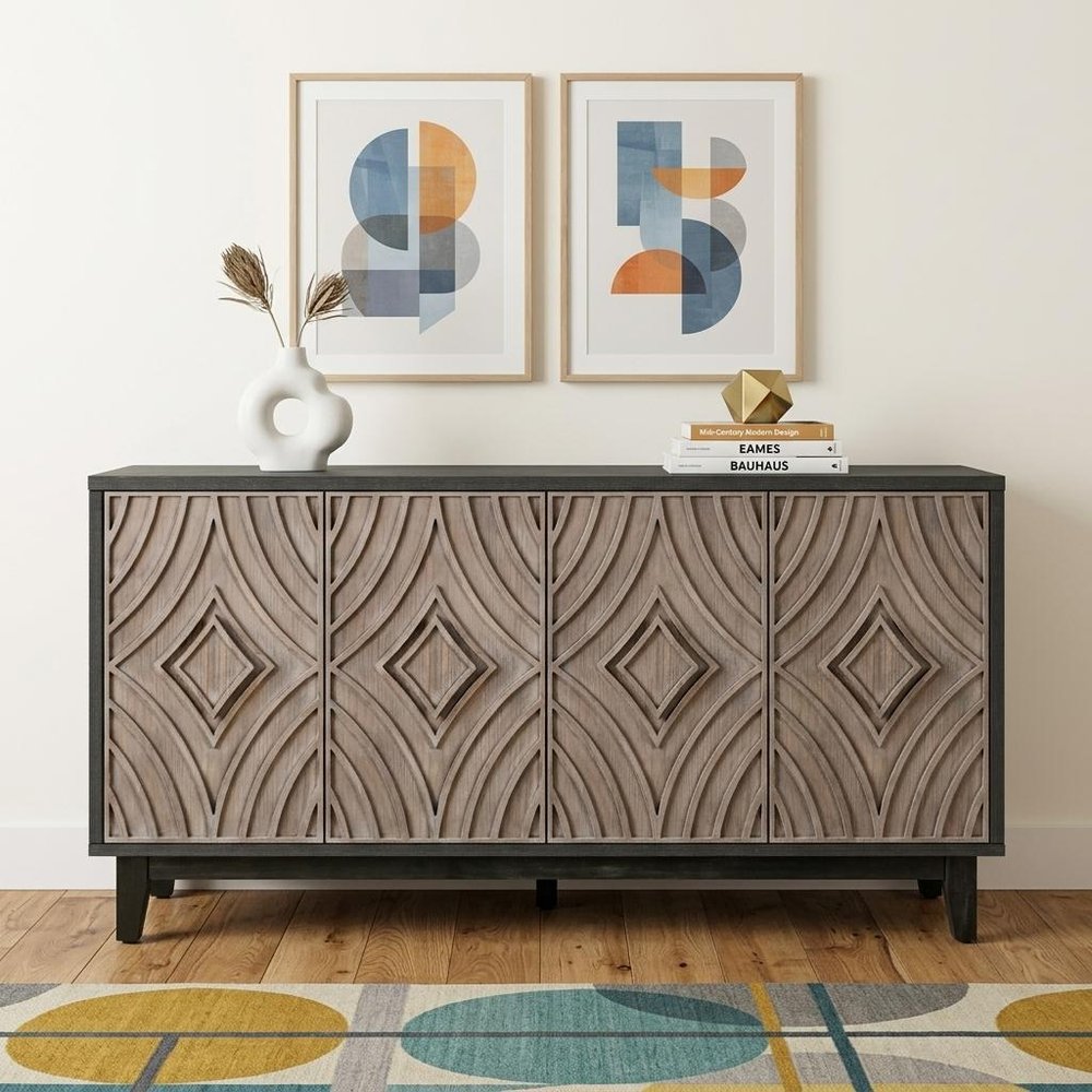 Charcoal and Brown Distressed Wood Sideboard with Four Doors - 60-inch