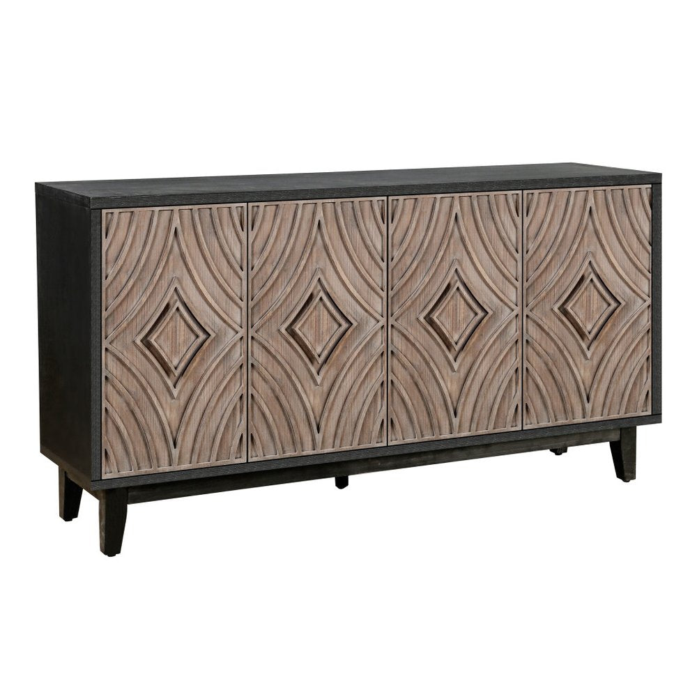 Charcoal and Brown Distressed Wood Sideboard with Four Doors - 60-inch