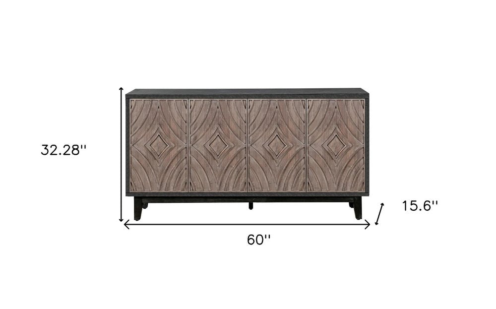 Charcoal and Brown Distressed Wood Sideboard with Four Doors - 60-inch