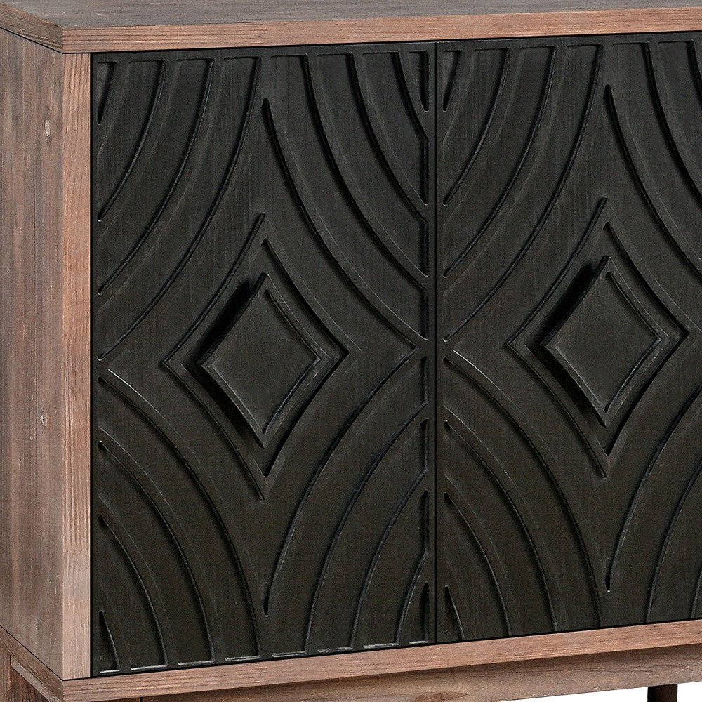 Brown and Charcoal Distressed Wood Sideboard with Four Doors - 60-inch