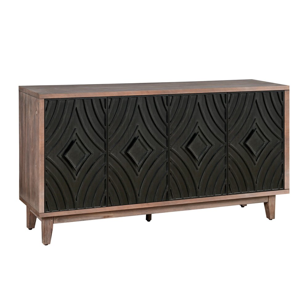 Brown and Charcoal Distressed Wood Sideboard with Four Doors - 60-inch