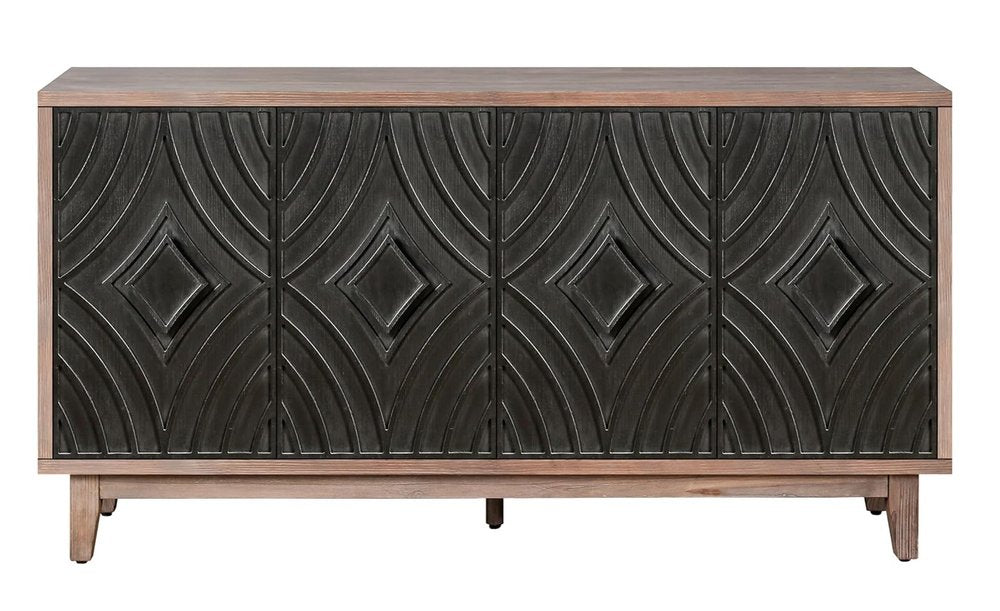 Brown and Charcoal Distressed Wood Sideboard with Four Doors - 60-inch
