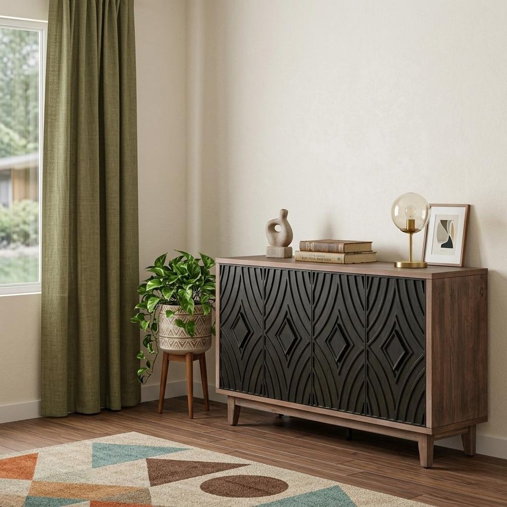 Brown and Charcoal Distressed Wood Sideboard with Four Doors - 60-inch