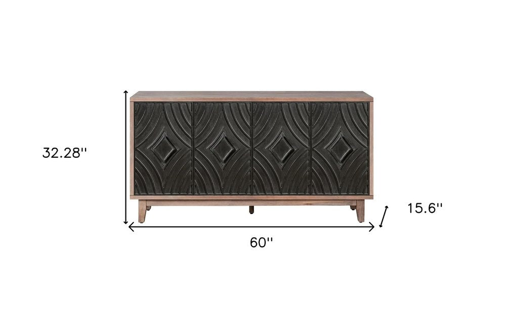 Brown and Charcoal Distressed Wood Sideboard with Four Doors - 60-inch