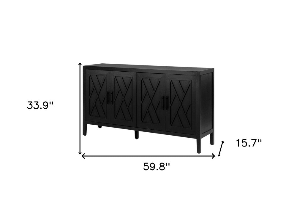Black Distressed Sideboard with Four Doors - 60-inch