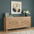 Natural Distressed Carved Geometric Sideboard with Four Doors - 68-inch