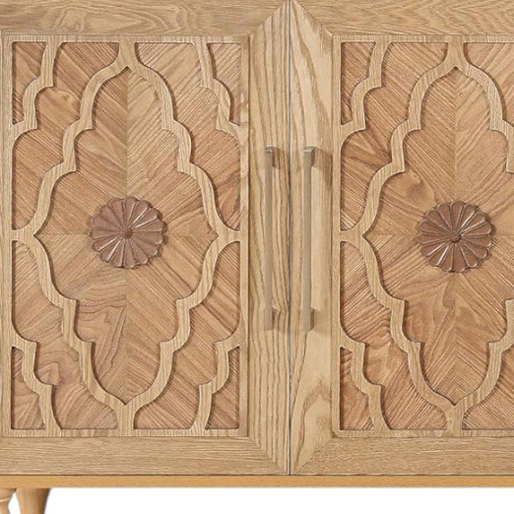 Natural Distressed Carved Geometric Sideboard with Four Doors - 68-inch