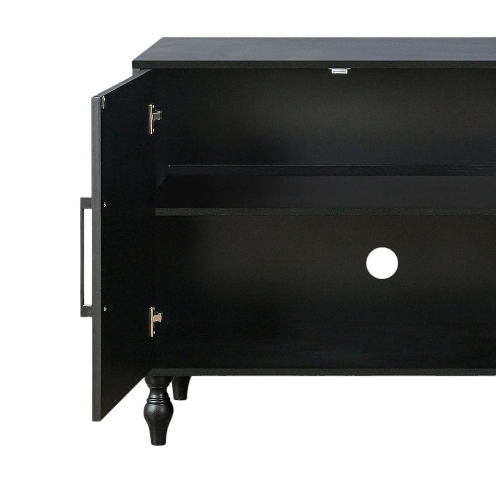 Black Distressed Carved Floral Sideboard with Four Doors - 68-inch