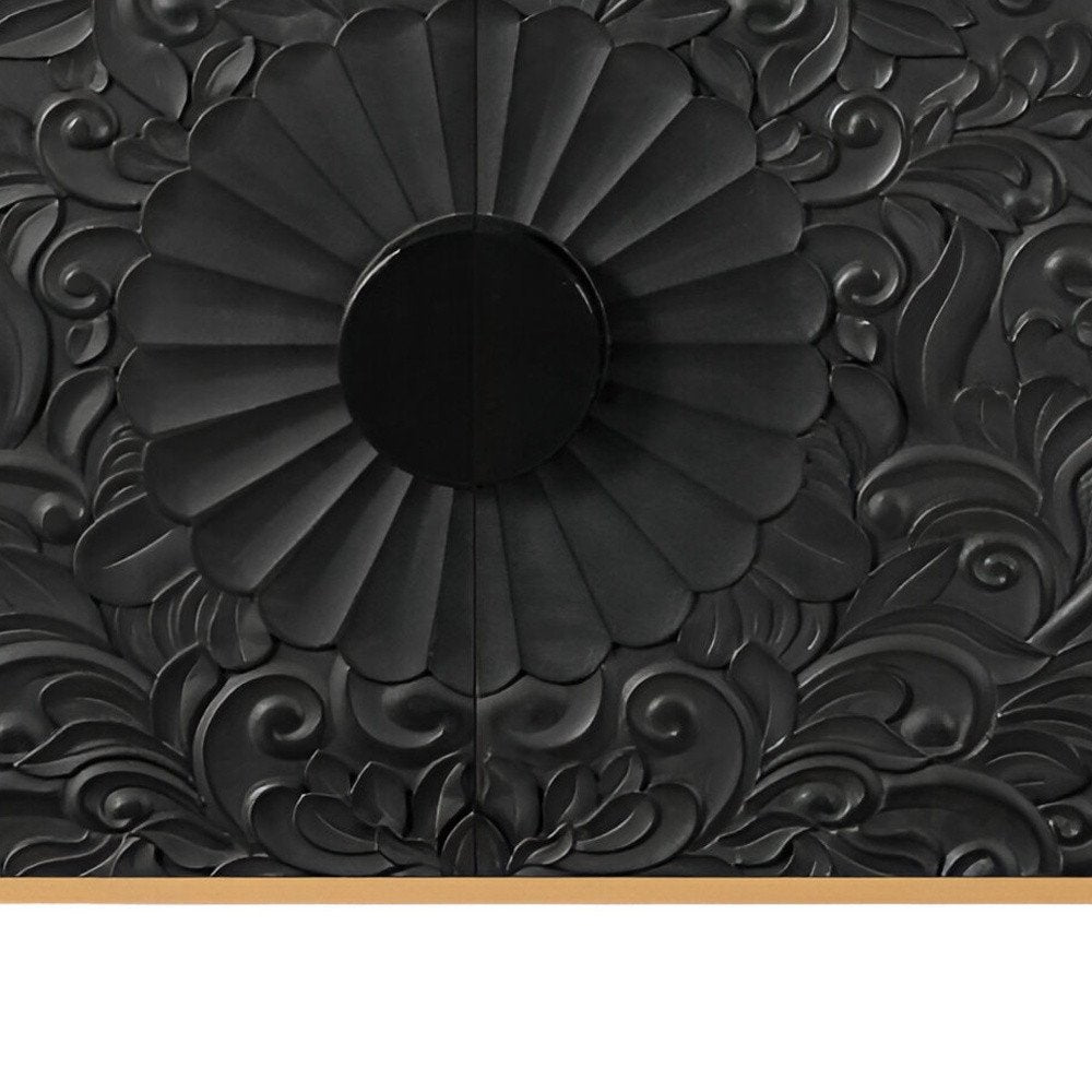 Natural and Black Distressed Carved Floral Sideboard with Four Doors - 68-inch