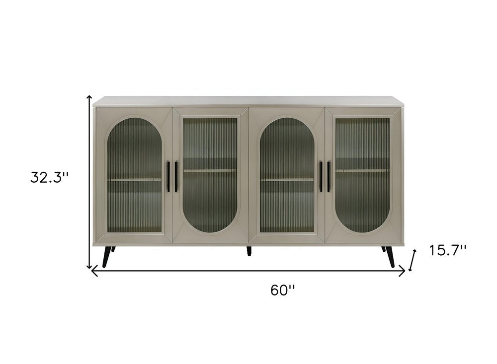 Gold Wood and Glass Sideboard with Four Doors - 60-inch