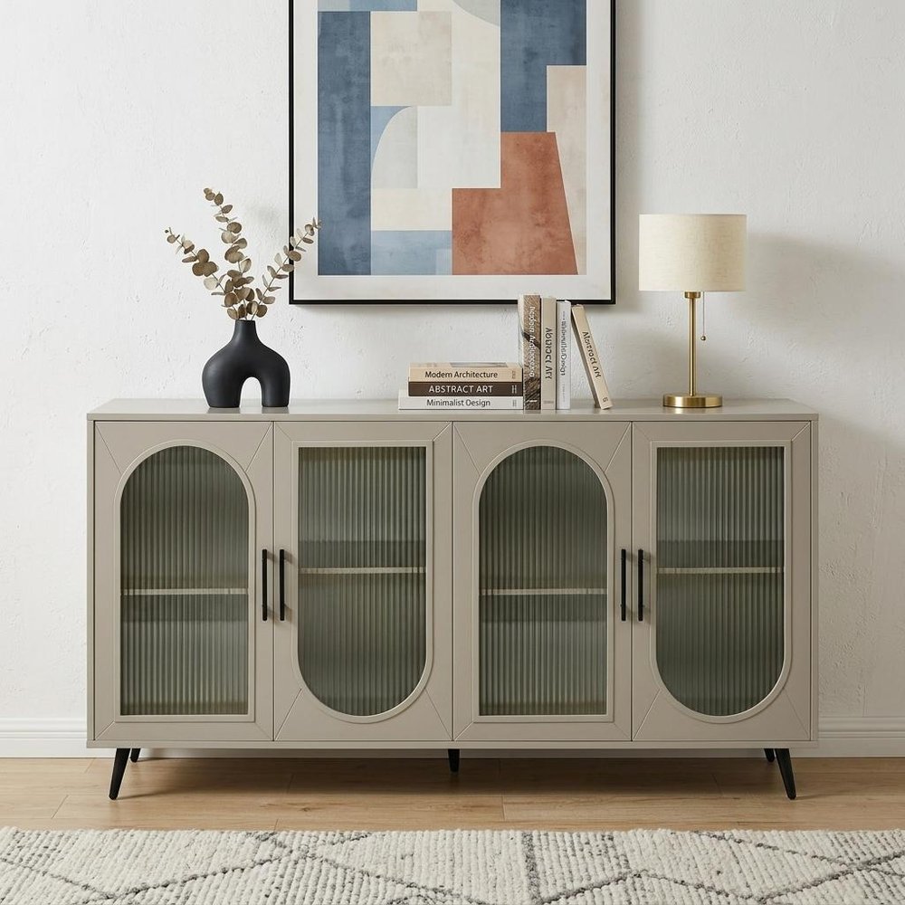 Gold Wood and Glass Sideboard with Four Doors - 60-inch