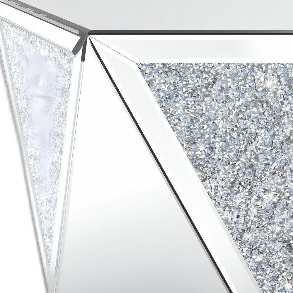 Silver Mirrored Glass and Faux Crystal Hexagon Drum Coffee Table