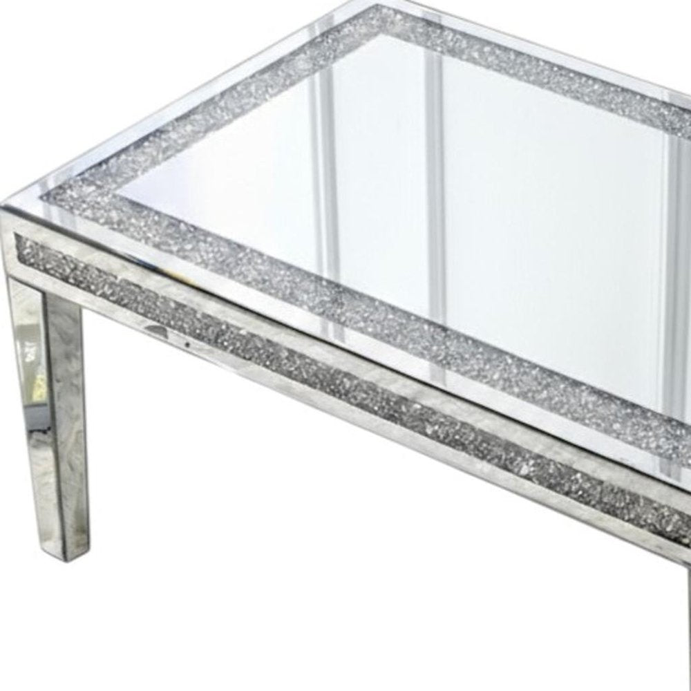 Clear and Silver Mirrored Faux Crystal and Glass Coffee Table