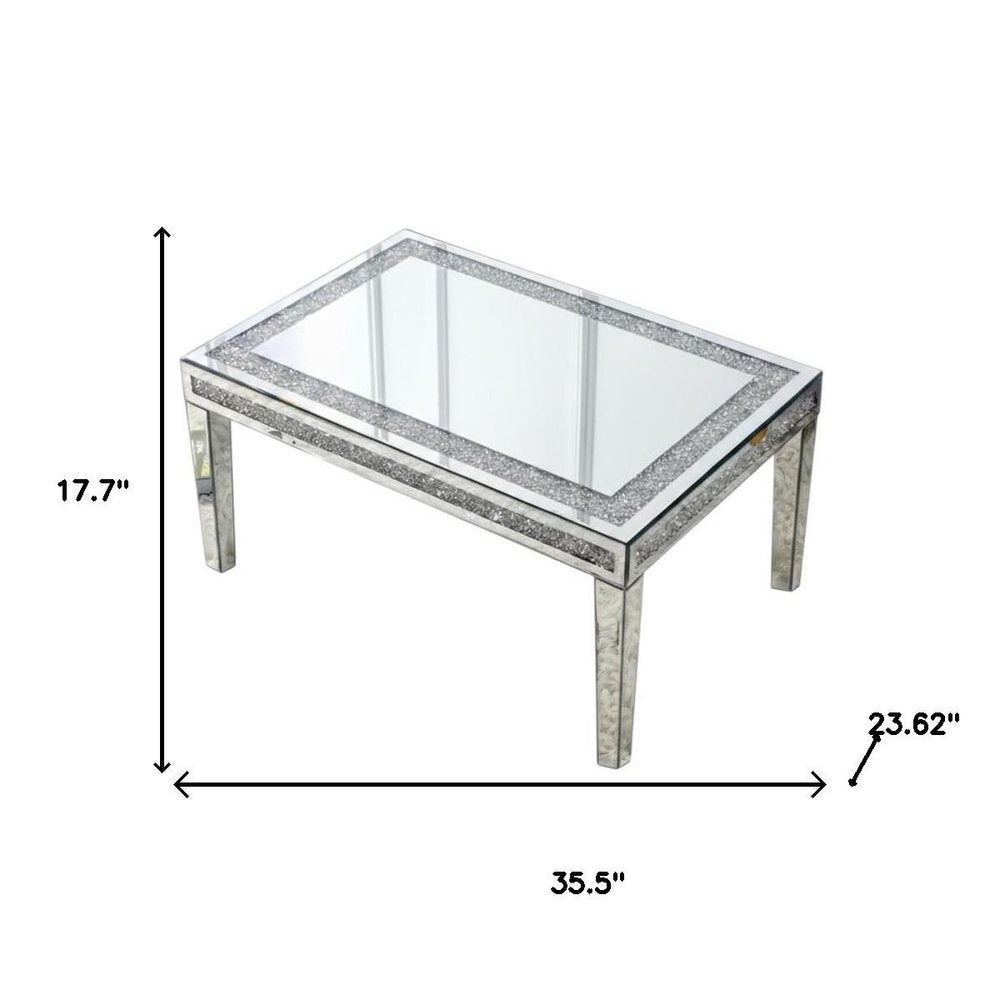Clear and Silver Mirrored Faux Crystal and Glass Coffee Table