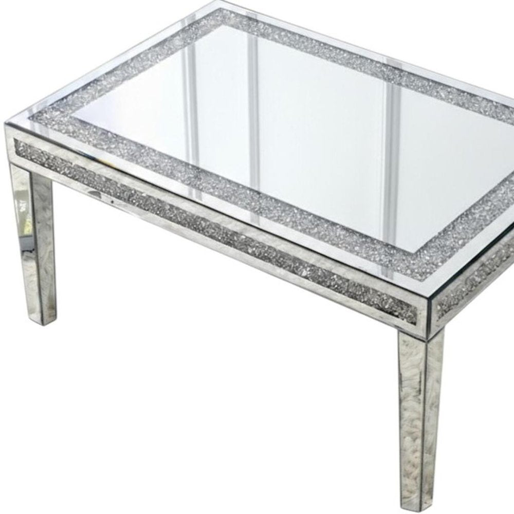 Clear and Silver Mirrored Faux Crystal and Glass Coffee Table