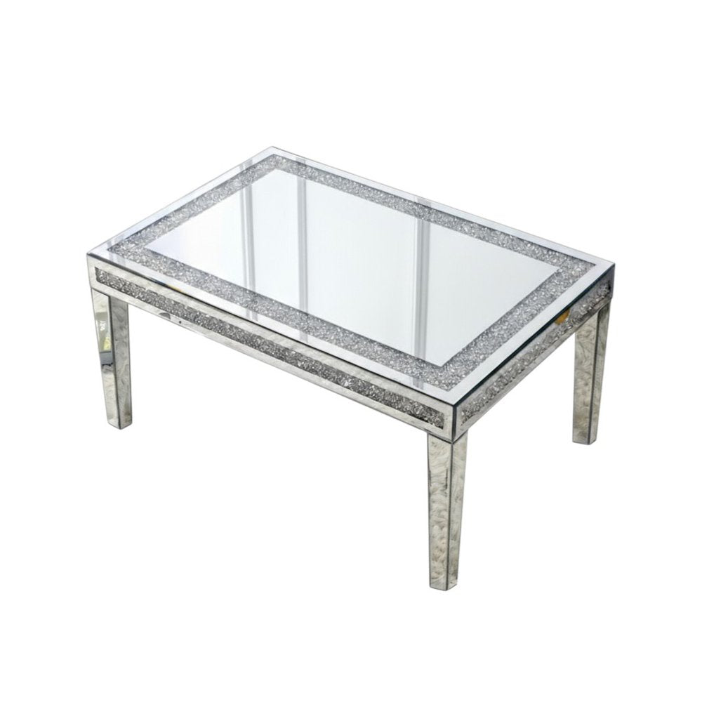 Clear and Silver Mirrored Faux Crystal and Glass Coffee Table