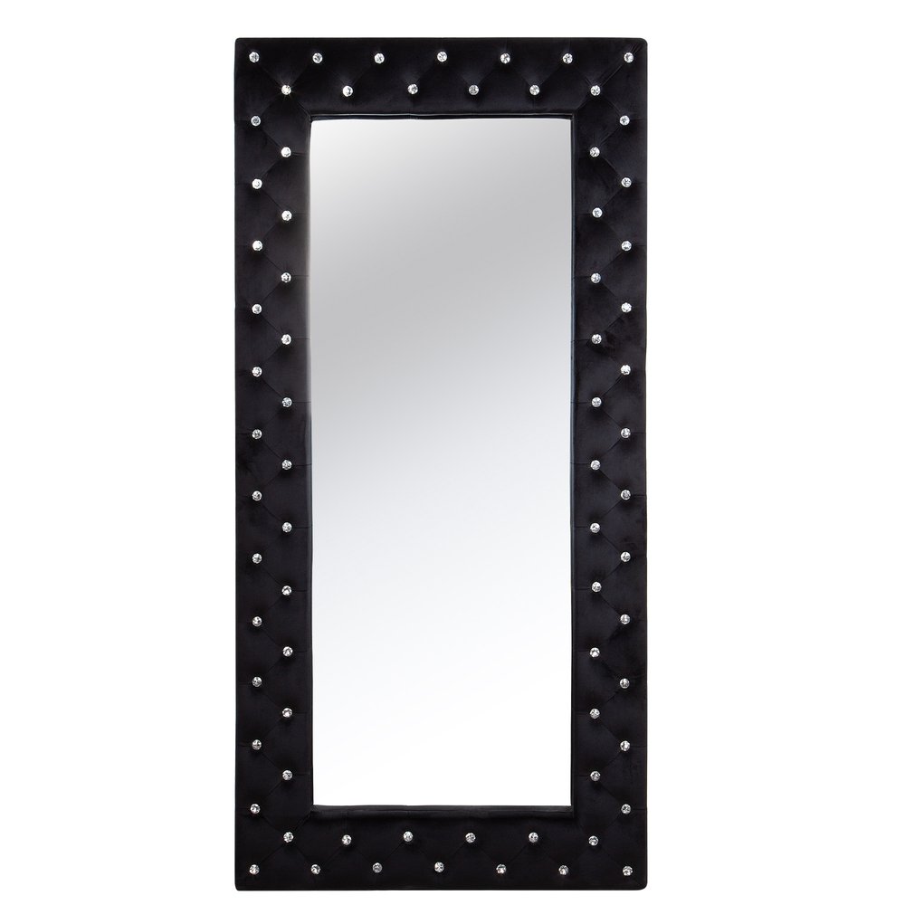 Black Wood and Faux Crystal Framed Freestanding and Wall Mount Standing Mirror