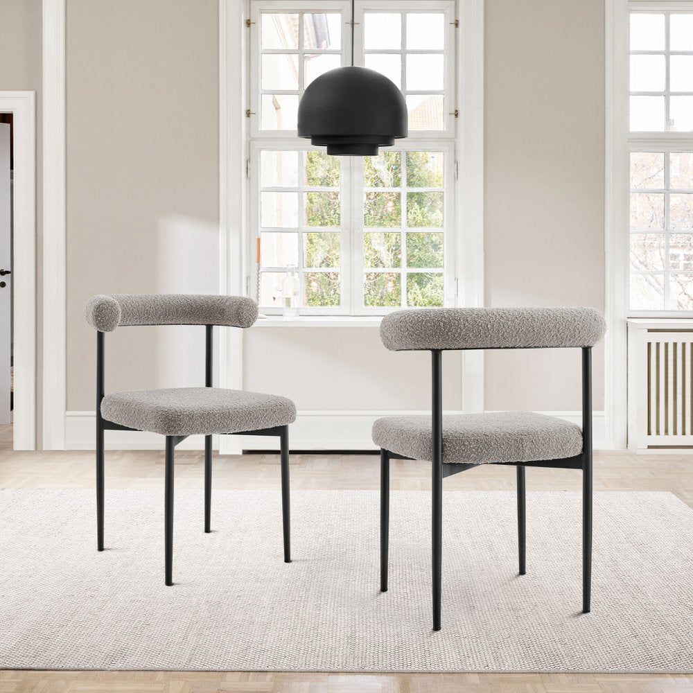 Set of Two Gray and Black Upholstered Polyester Open Back Dining Side Chairs