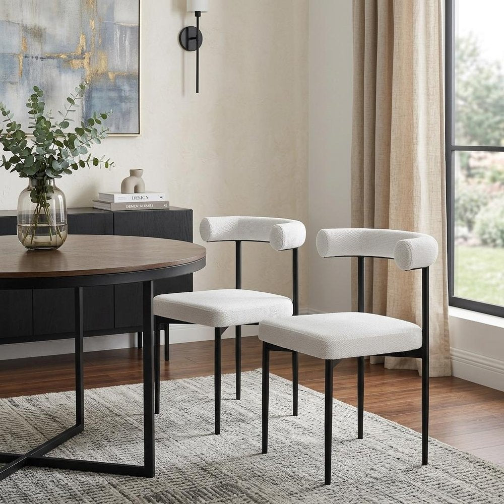 Set of Two Gray and Black Upholstered Polyester Open Back Dining Side Chairs