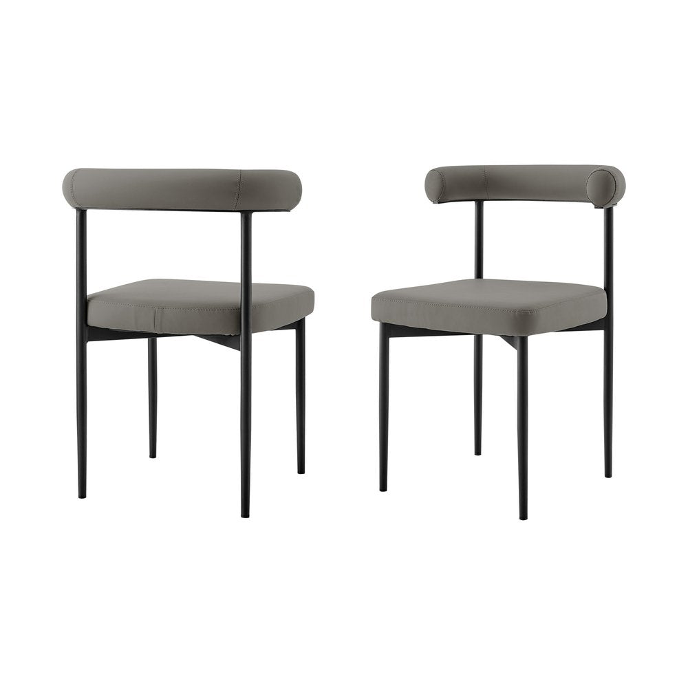 Set of Two Gray and Black Upholstered Faux Leather Open Back Dining Side Chairs