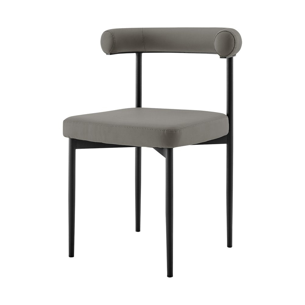 Set of Two Gray and Black Upholstered Faux Leather Open Back Dining Side Chairs