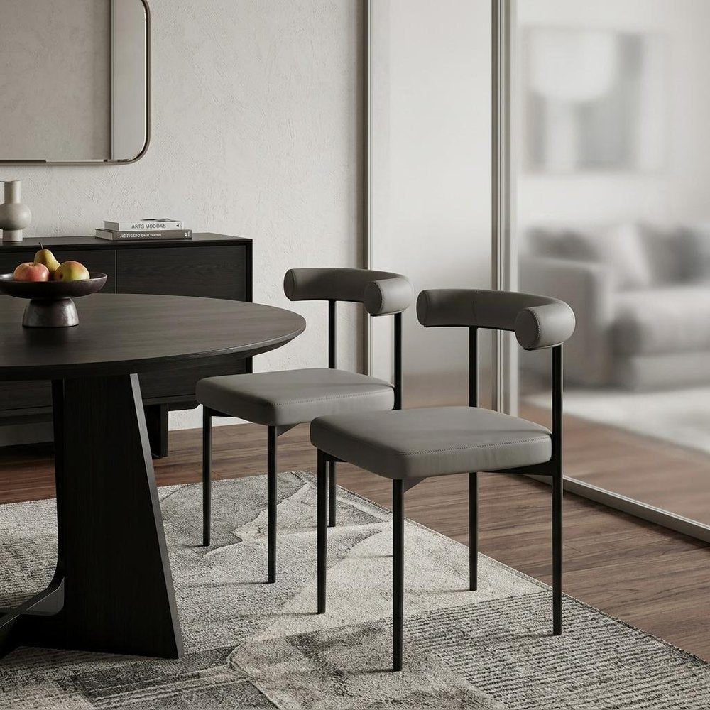 Set of Two Gray and Black Upholstered Faux Leather Open Back Dining Side Chairs