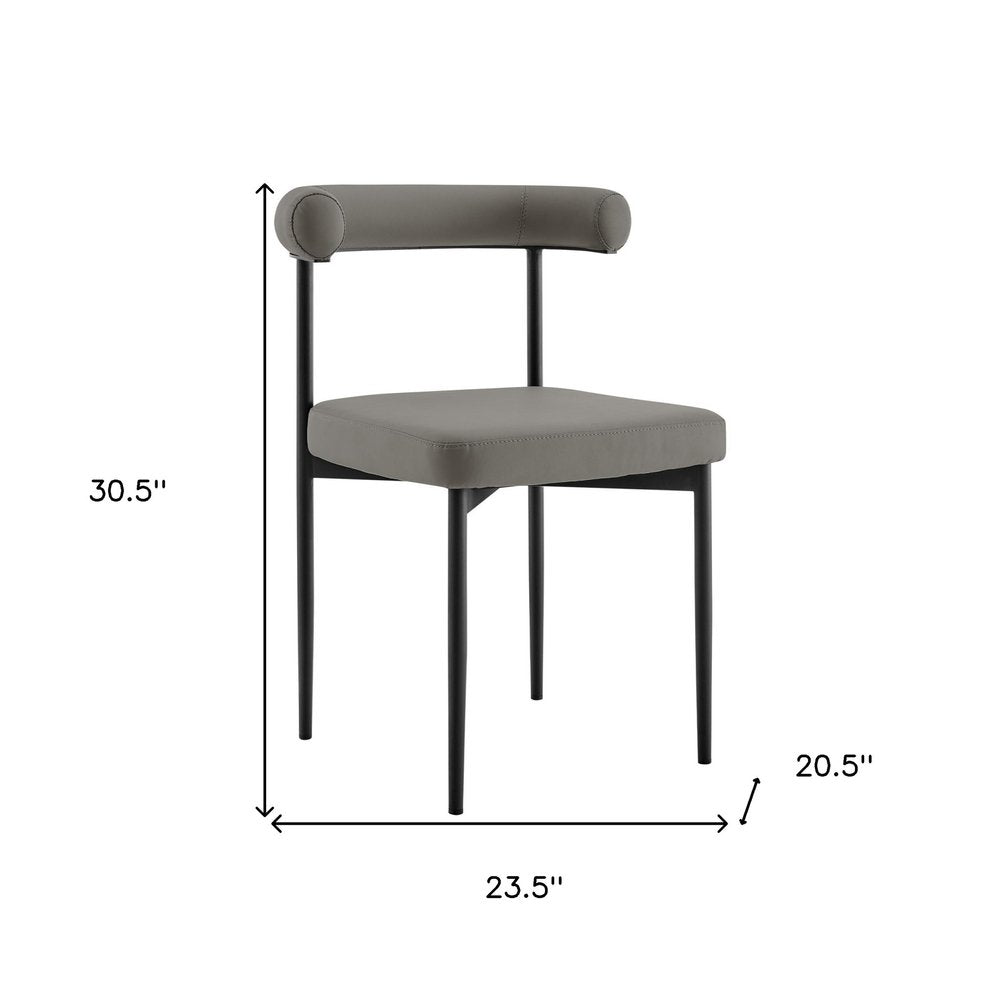 Set of Two Gray and Black Upholstered Faux Leather Open Back Dining Side Chairs