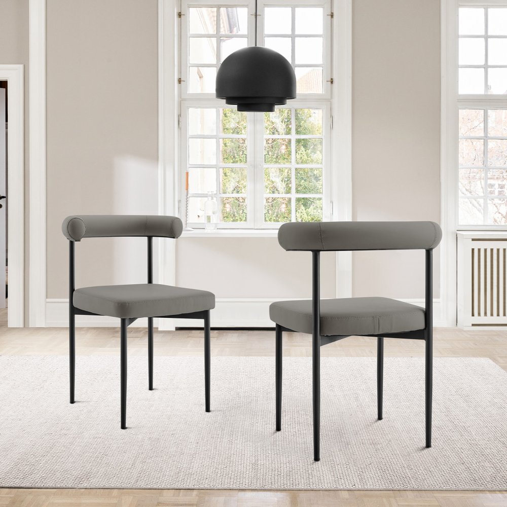 Set of Two Gray and Black Upholstered Faux Leather Open Back Dining Side Chairs