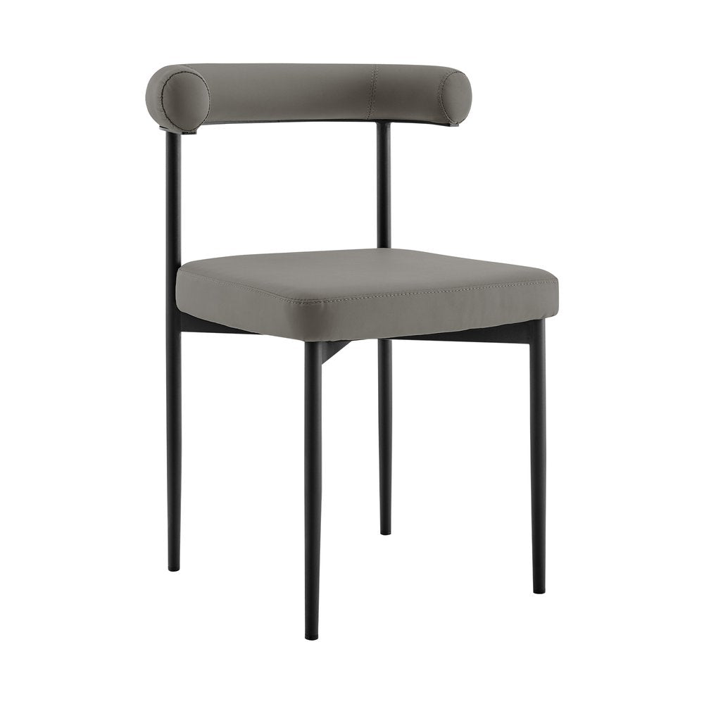 Set of Two Gray and Black Upholstered Faux Leather Open Back Dining Side Chairs