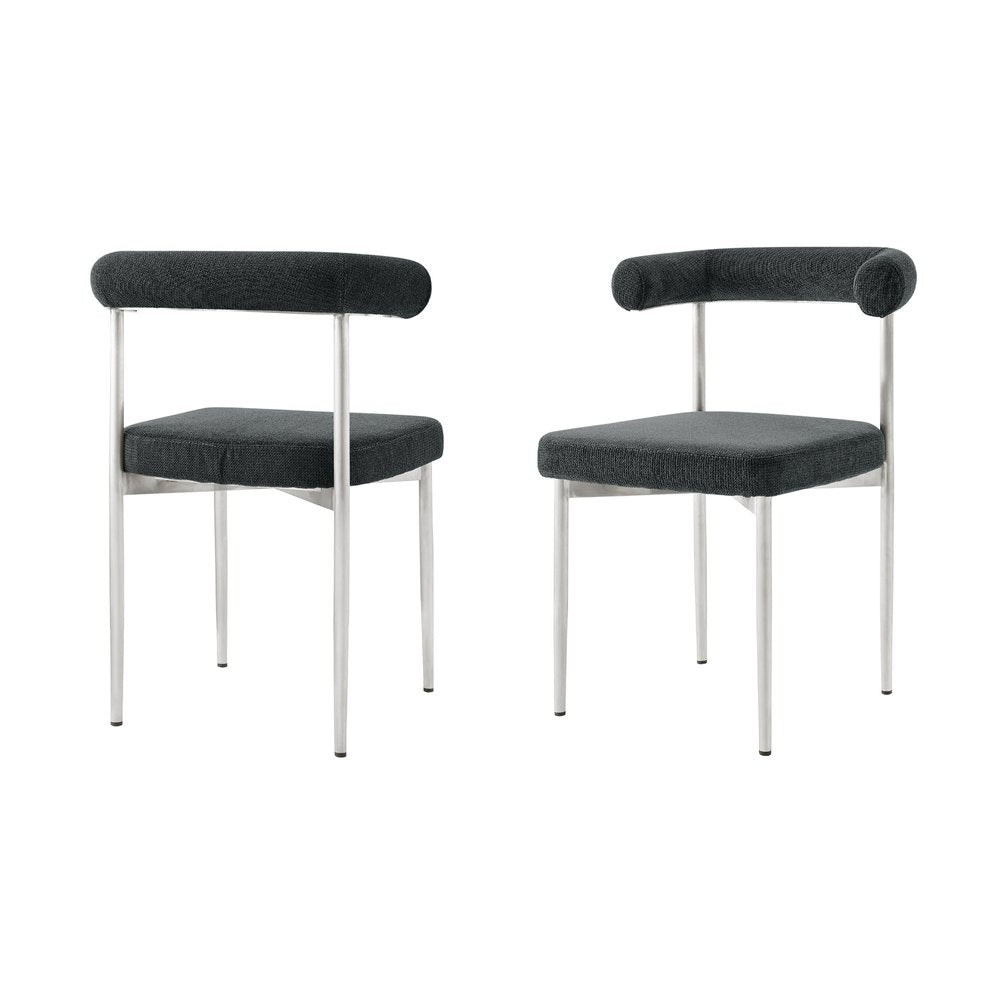 Set of Two Gray and Silver Upholstered Polyester Open Back Dining Side Chairs